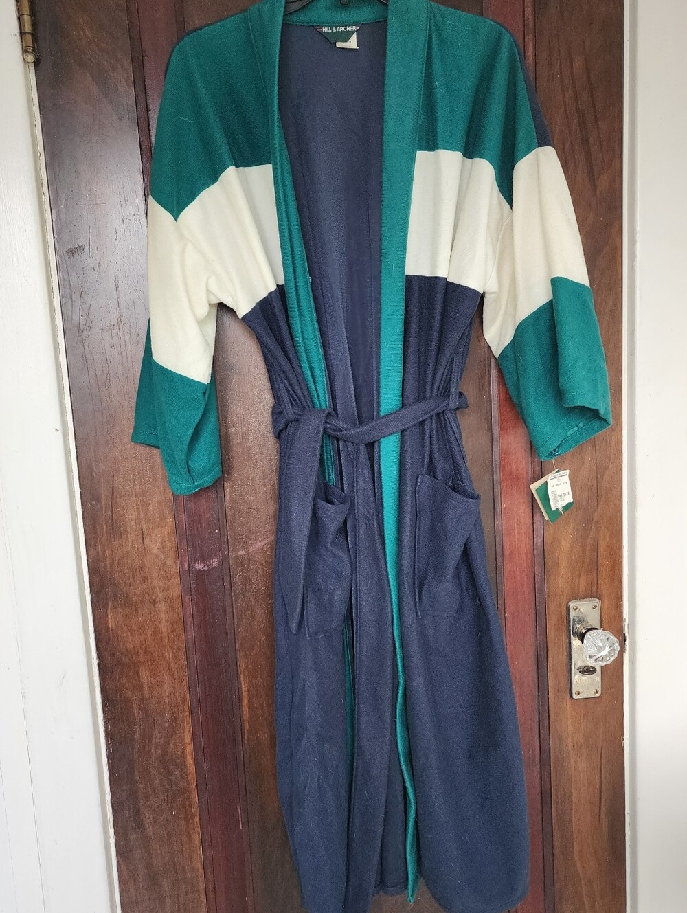 VTG Hill & Archer Velour Robe NWT Colorblock Navy Teal Cream One Size USA 80s